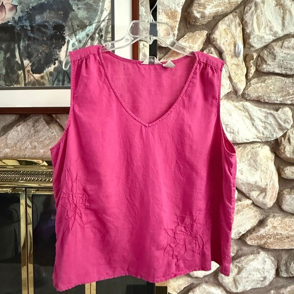 J. Jill women’s 100% linen sleeveless top with ronal floral embroidery sustainab